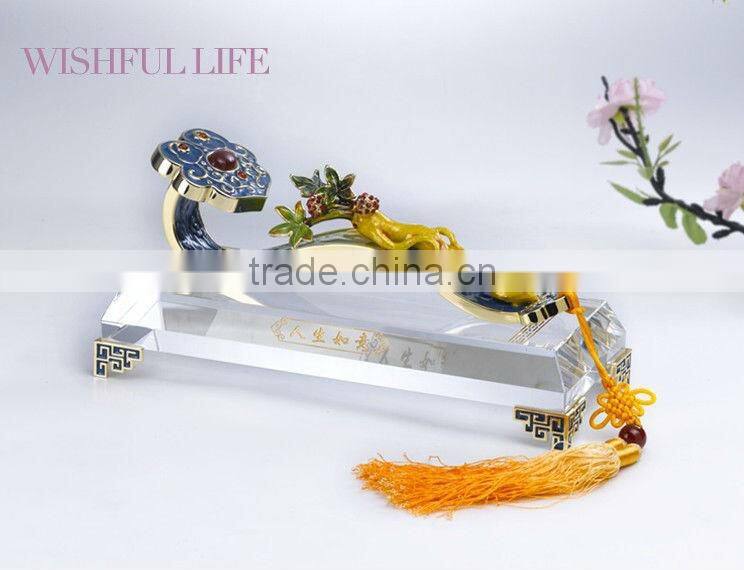 RORO Chinese Traditional Wishful Life Ruyi ginseng enamel crystal decorative article for home decoration
