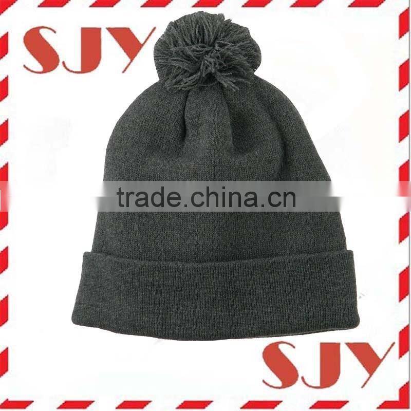 Custom plain black pom pom beanie hat