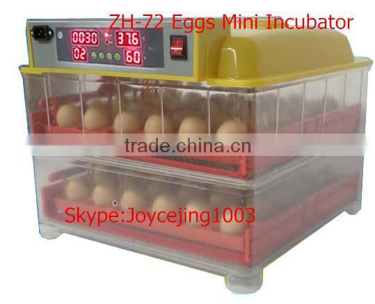 Electric incubator ZH-72 mini egg incubator 72 eggs hatching for sale (Mob/whatsapp:0086-15266968635)