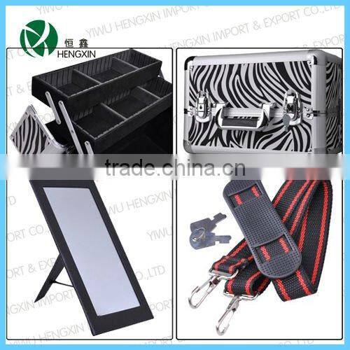 Zebra Aluminum trolley beauty case rolling train Makeup Cosmetic Case Hair Style Lockable Box
