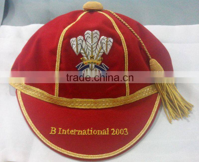 Baseball Honours Cap with Golden Braid & Tassel, Red Velvet
