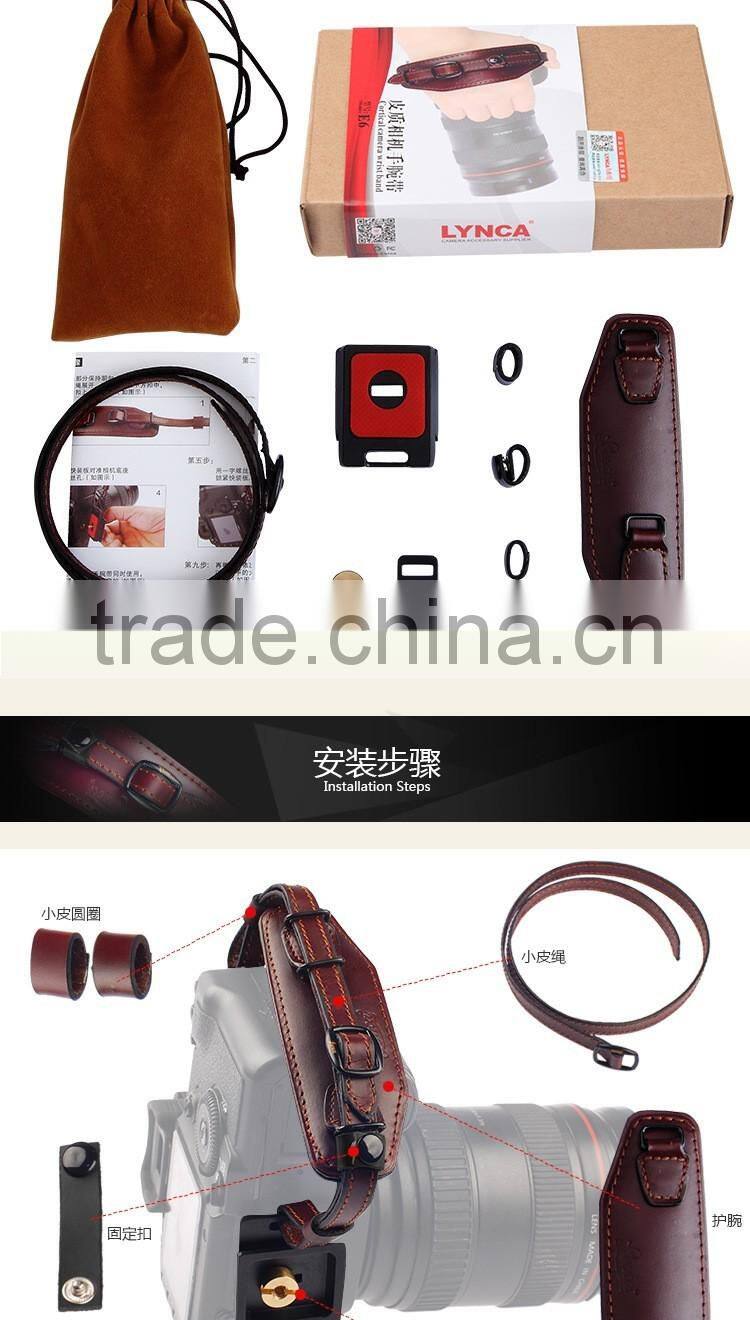 Factory supply LYNCA cowhide leather camera wrist strap with quick-release plate