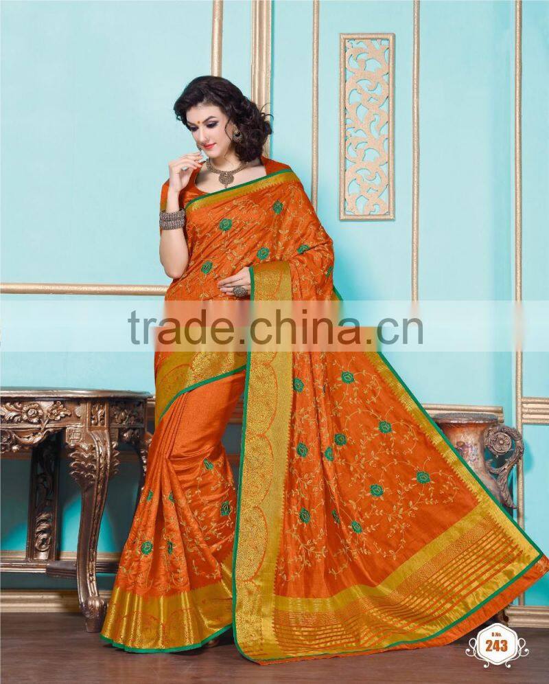 Radiant Cream Dhupion Silk Saree/famous indian saree designers