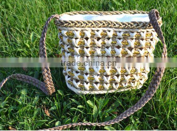 qingdao made GREY COLOR 3 kinds material straw women shoulder shopping bag
