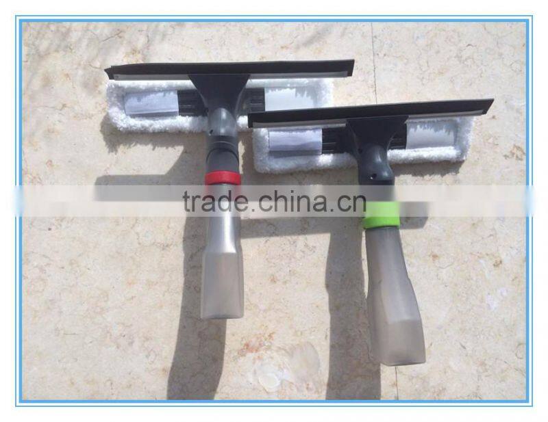 Spray window brush window cleaner with microfiber and rubber wiper strip