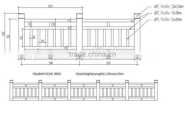 Modern anti corrosive wpc plastic composite fence / railing