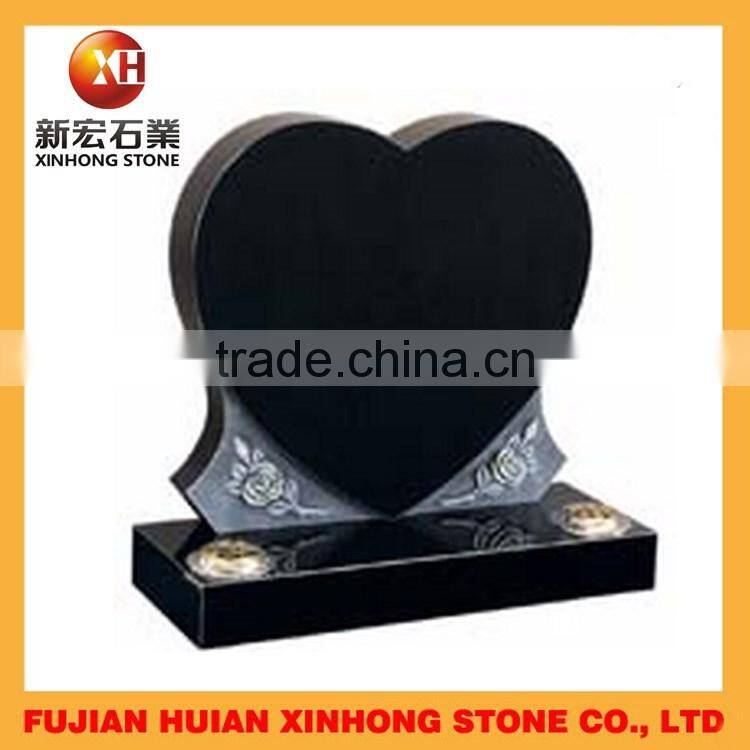 Europe style black heart shape cemetery headstone