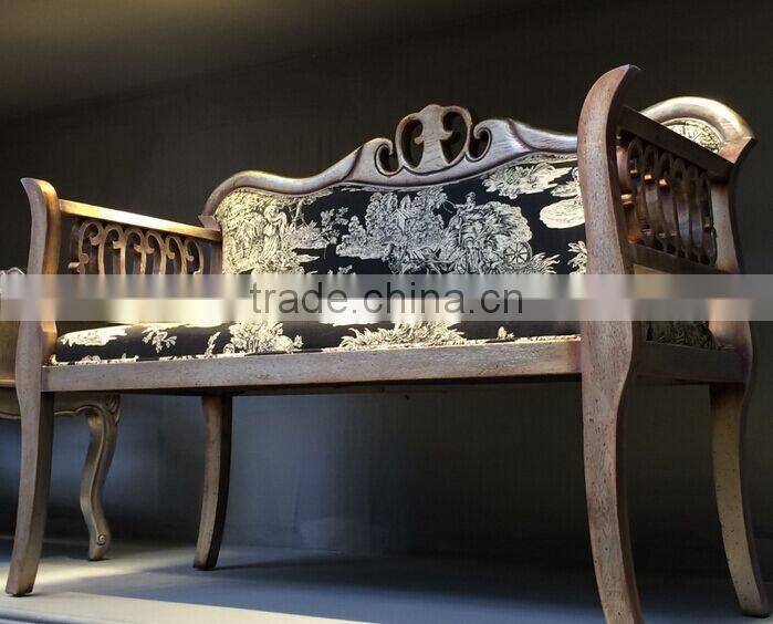 BISINI Wood Carved Double Seater Chair, Elegant Designed Arm Chair, Solid Wood Living Room Sofa Chair (BF01-X1191)