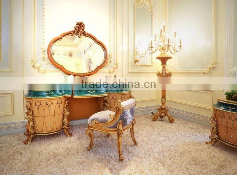 New Design French Rococo Bedroom Furniture Wooden Carving Dressing Makeup Table With Mirror/ Elegant Vanity Dresser Table Set