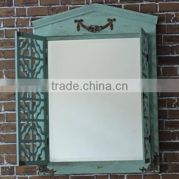 Wooden frame opening window mirror antique blue shabby chic style