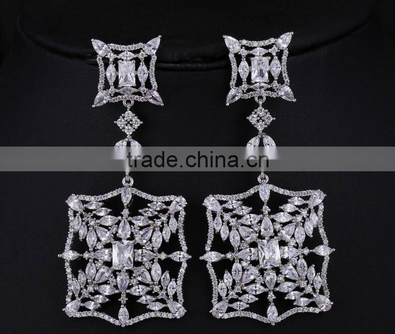 Wholesale Stock Small Order Fashion Women Long Style Rhombus Zircon Earring