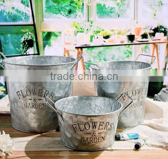 Set of 3 Indoor or Outdoor Decorative Colorful Antique Galvanized Metal Flower Pot