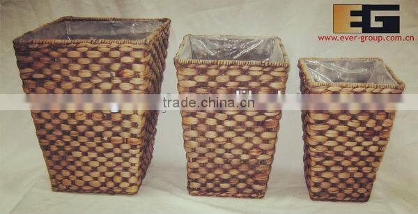 squre brown wash water-hyacinth flower vase/pots
