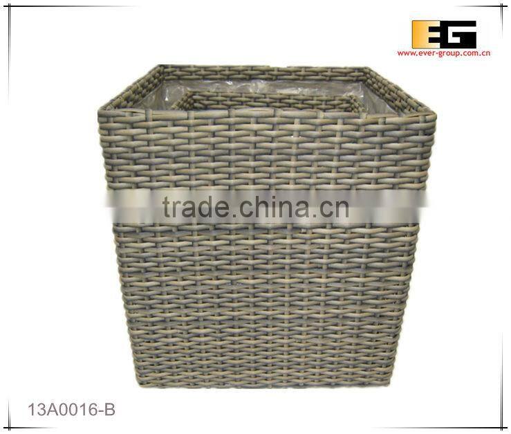 PE/Plastic rattan cube square with liner outdoor flower planter