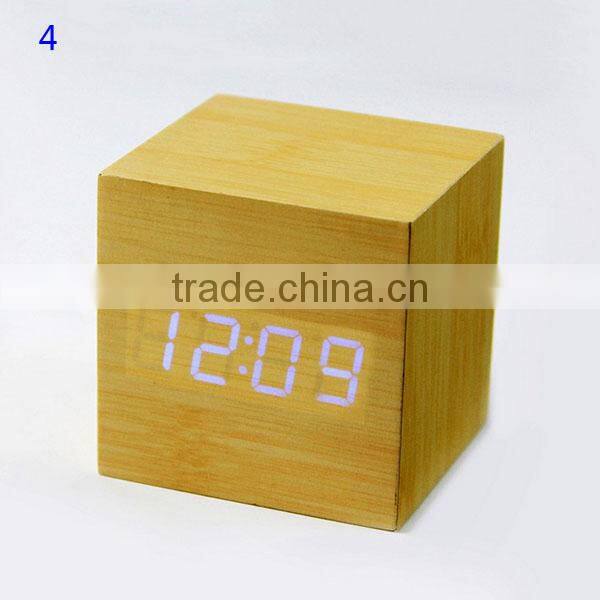 Multicolor Cube Led Digital Alarm wooden Clock