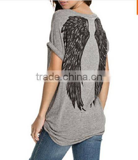 Summer New Fashion Back Angel Wings Tropical Print Female T-shirts Short Sleeve Casual Loose Tops Plus Size Women's Tee