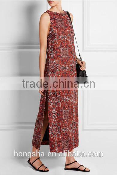 Fashion Sleeveless Vintage Boho Dress Latest Women Linen Dress HSD6672