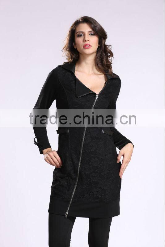 2014 New Fashion Ladies' Long Coat Asymmetrical Zipper Design Women Winter Overcoat