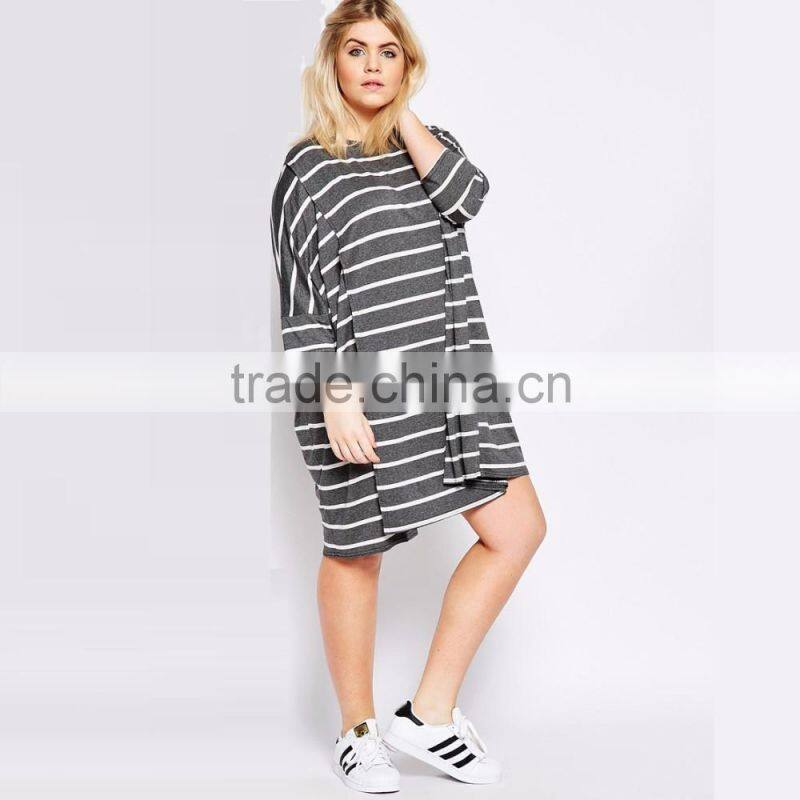 New design loose plus size black white stripe dress women long sleeve