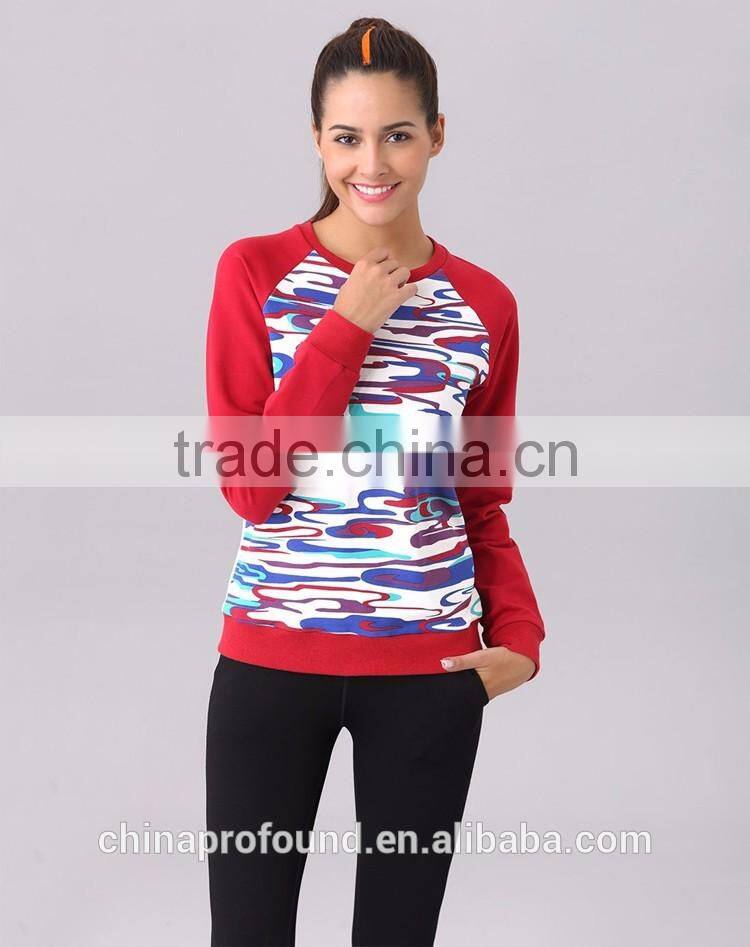 Custom Wholesale Raglan Sleeve Sweatshirt Women Ladies Camo Printing Raglan Sweatshirt