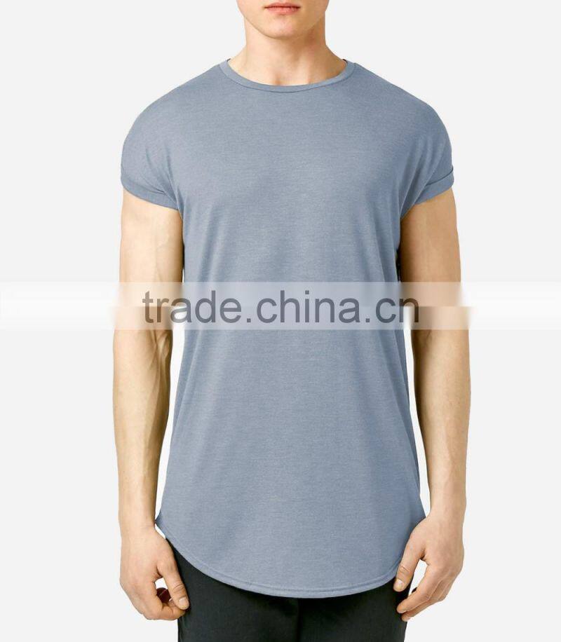 2016 spring Mens fashion cotton black longline t shirt with long section