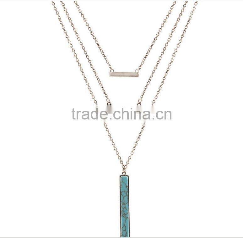 Elegant Turquoise material multilevel silver necklace