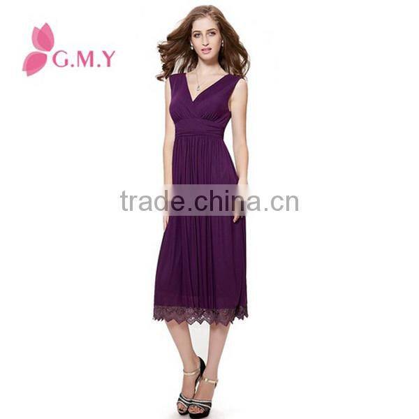 Women's Double V-neck Lace Sweep Backless Night Party Cocktail Dress