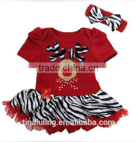 new fashion baby girls nova dress kids deer rompers with zebra dress +hairband child clothes