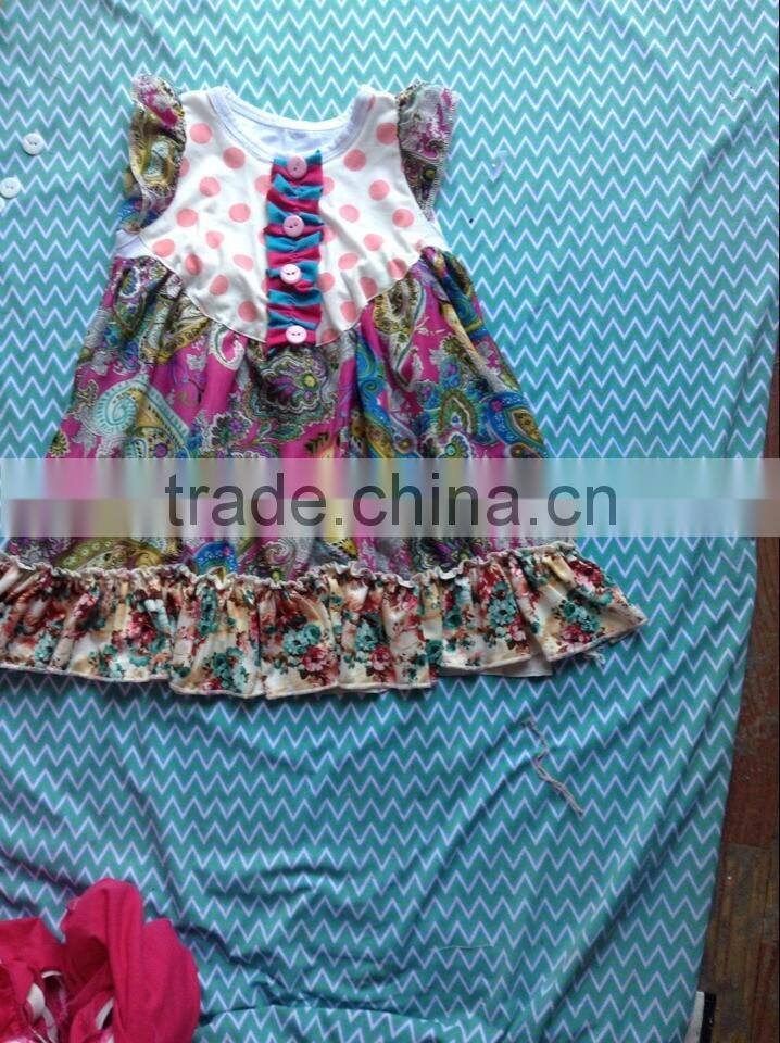 2015 Hot Sale Baby Chevron Ruffle Dress Girl Summer Pillowcase Dress Wholesale Baby Pocket Dress