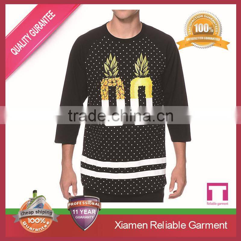 New design 100% cotton 3/4 sleeve raglan t shirt , high quality wholesale printing custom accepted