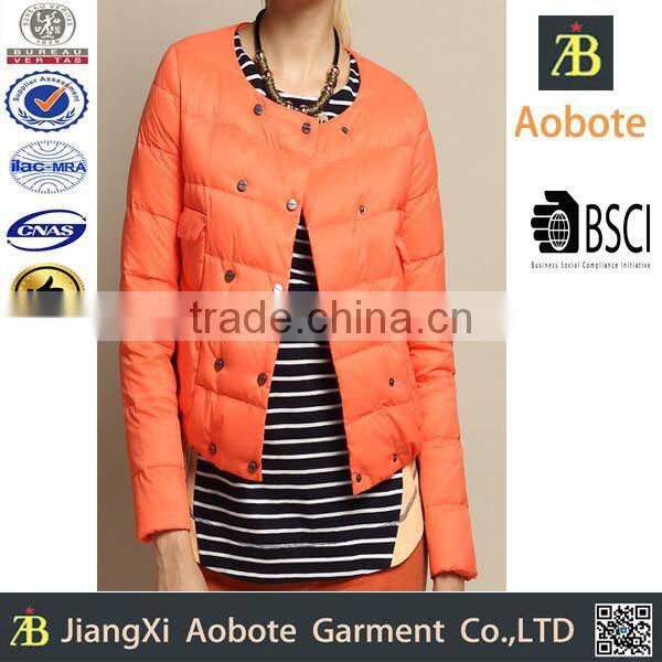 2015 Garments Factory Ladies Fashion Short Down Jacket With Detachable Fur Collar