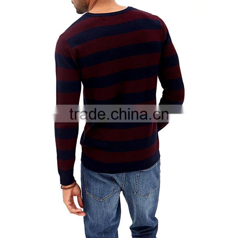 contrast color wide striped long sleeve waffle-knit pullover sweater