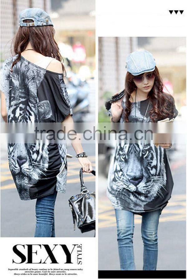 Summer Korean style plus size loose round neck short sleeve casual tiger printing 3D t shirt wholesale