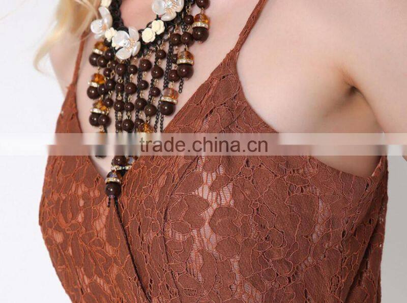 M783 D.Y fashion 2016 women gallus lace v-neck bowknot jumpsuit pants