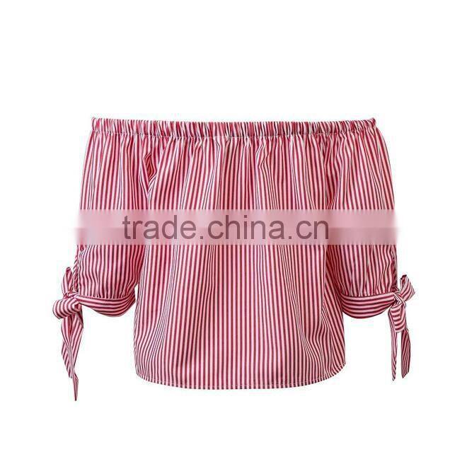 Runwaylover EY2331B New Design 2017 Ladies Fashion Off-Shoulder Stripe Blouse