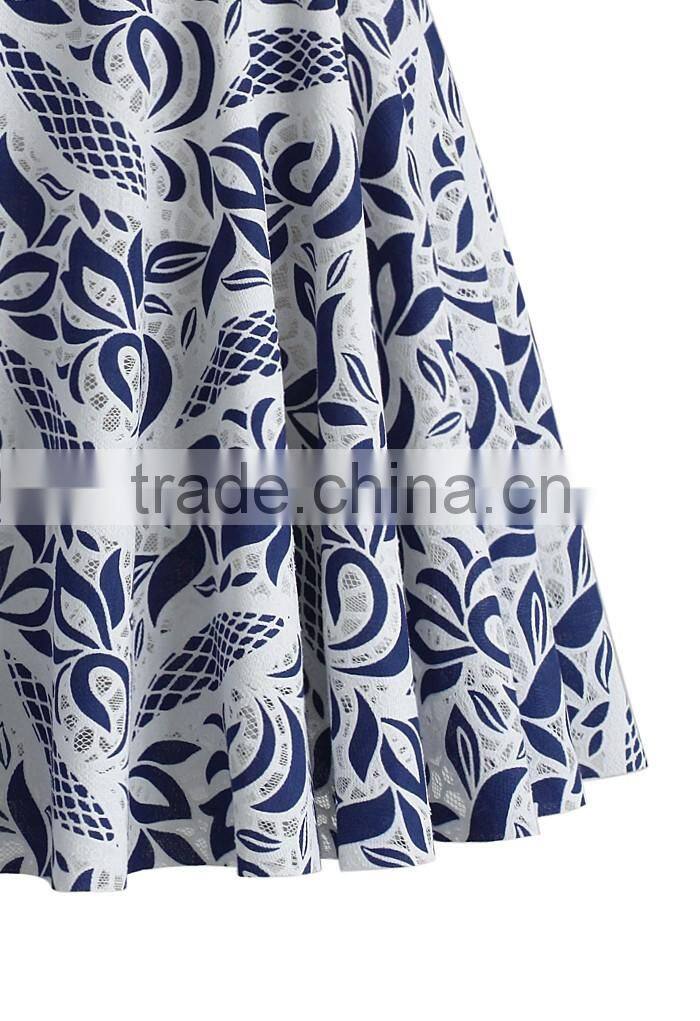 2016 Guangzhou Shandao Manufacturer High Quality Women Summer Ruffle A Line Vintage Printed Satin Pictures Fashionable Skirts