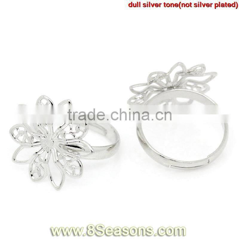 Fashion Copper Adjustable Button Rings Silver Tone Ring Fit Snaps