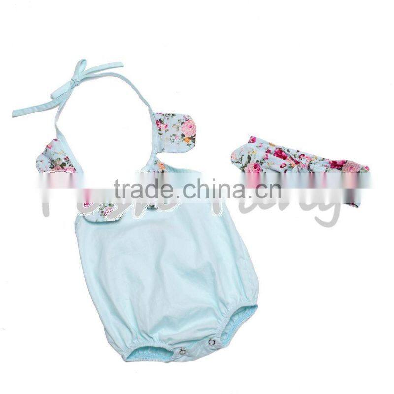 Wholesale Floral print romper hot selling costumes baby romper 100% cotton summer jumpsuit with headband