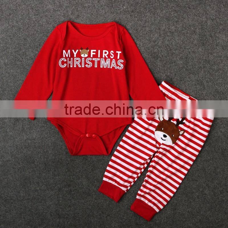 Children's christmas red rompers and deer harem pants clothes sets boutique outfit