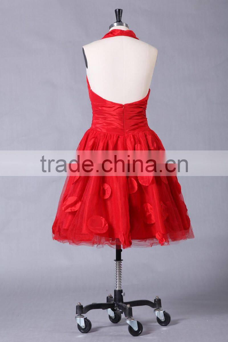 2017 new designer ruffle knee-length poly chiffom evening dress ED108