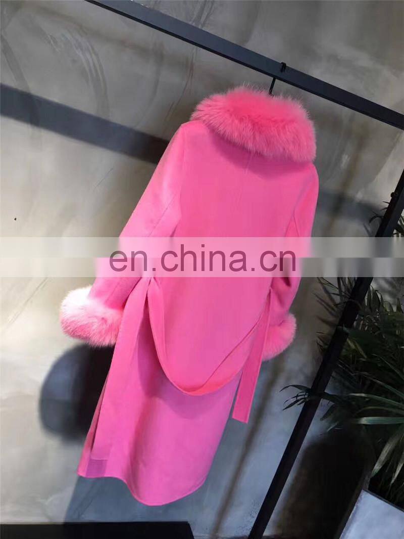 Ladies Winter Coats High Quality New Fashion Style Real Fox Fur Collar Women Wool Cashmere Coat