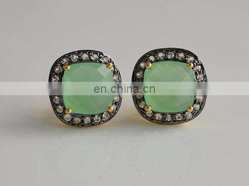 Crystal Quartz Bezel Set Gemstone Earring/Double stone earrings/2015 women fashion earrings