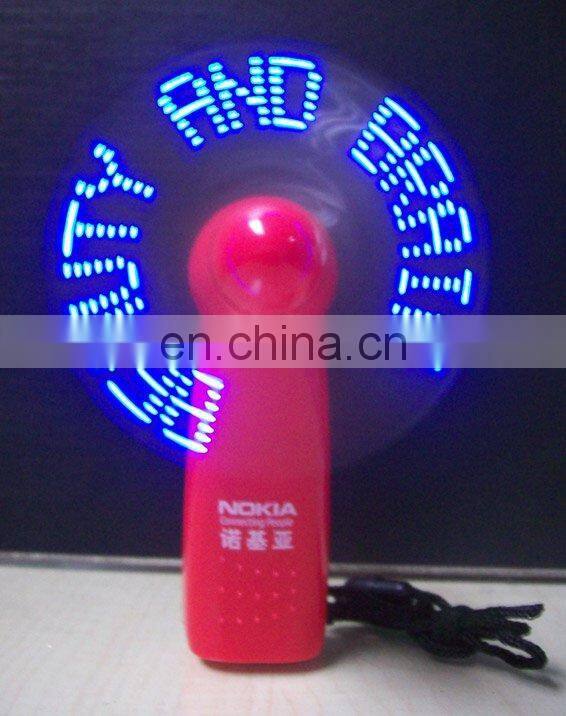 Good quality Mini portable usb led text message fan flash what you want for party/Christmas