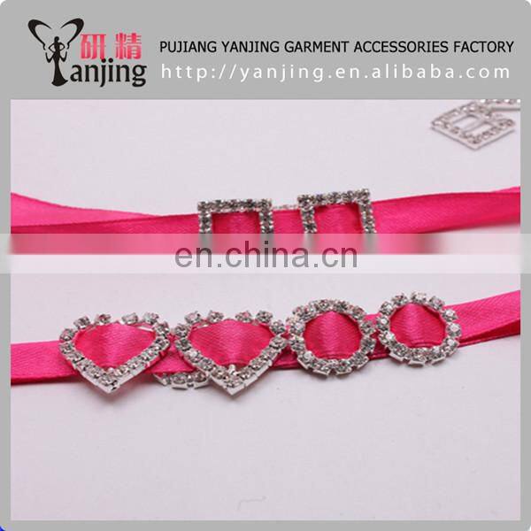 Grade A Rhinestone Heart Buckles Wedding Ribbon Slider 25mm Bar