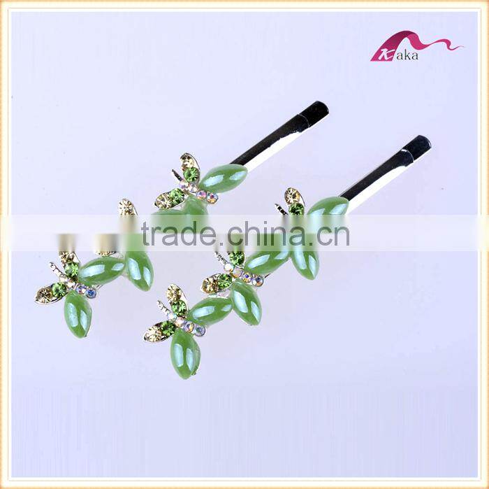 Wholesale Price New Arrival Multi Colors Elegant Hair Grips Metal Crystal Decorated Butterfly Ceramic Beads Hair Clips For Gifts
