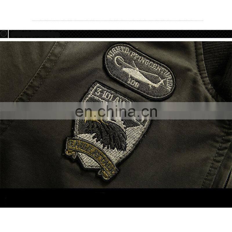 Customized plus velvet military uniform men's jacket slim standing collar cotton men's casual bomber jacket