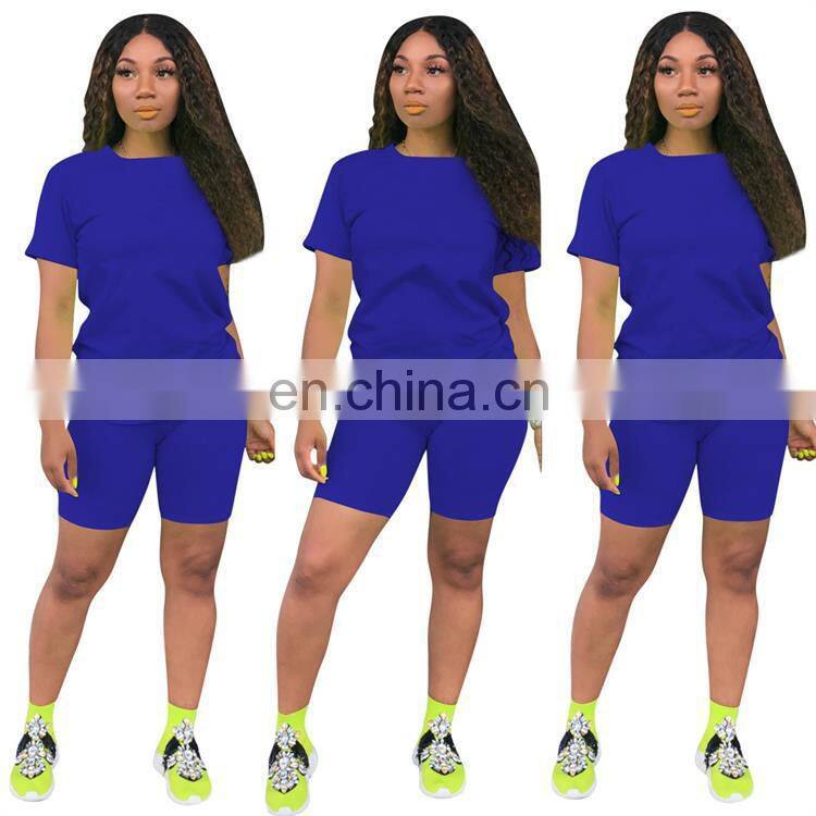 Manufacturer wholesale custom LOGO women's spring and summer mround neck T-shirt shorts street casual sports 2-piece set