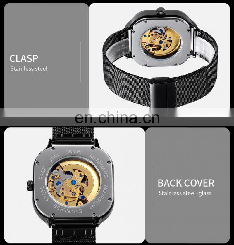 luxury SKMEI 9184 automatic movement stainless steel mechanical watch for men