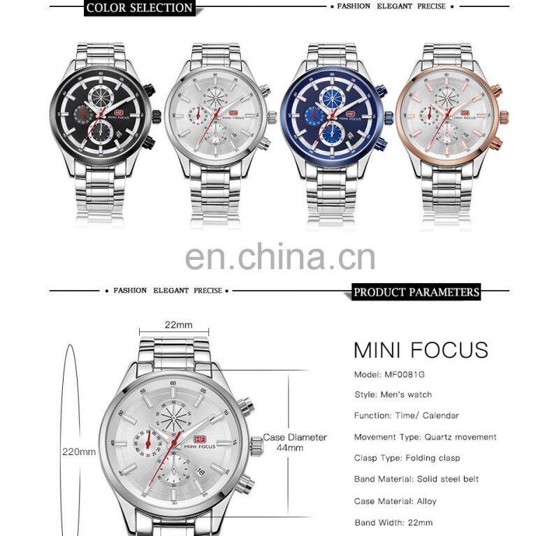 MINI FOCUS MF0081G Luxury Brand Men Watches Stainless Steel Waterproof Quartz Fashion Sport Wristwatches
