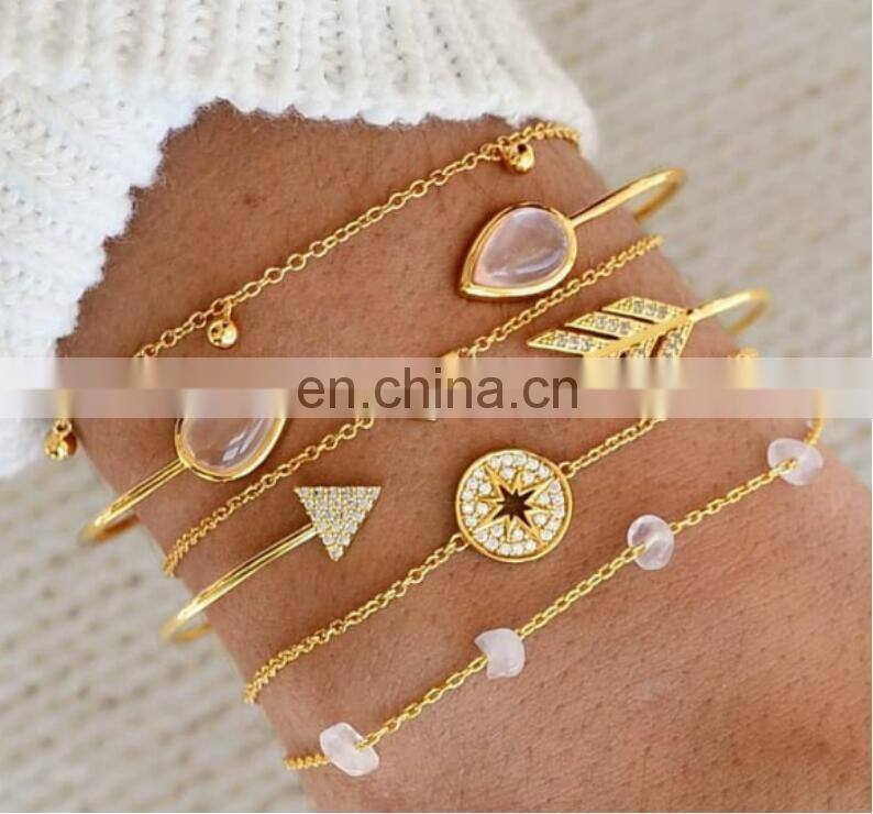 6pcs/set Bohemian V shape Bracelet Set For women Gold Color Chain Bracelets Sets Jewelry